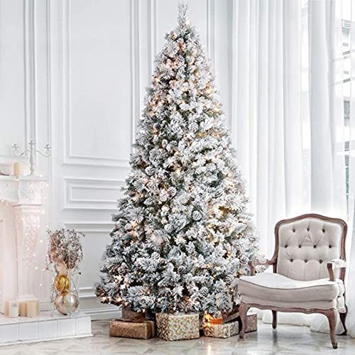 Silky Flower Store 7.5 ft Snow Flocked Artificial Christmas Tree, Pine Cones, 1446 Tips, Hinged Metal Stand, 49 in diameter 7 7 Product: Hykolity 7.5 ft Snow Flocked Artificial Christmas Tree with Pine Cones, 1446 Tips, Metal Stand and Hinged Branches