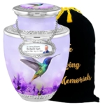 Product: Personalized Medallion Hummingbird Flowers Cremation Urns for Adult Ashes Male Female - 200lbs Burial Urns for Human Ashes - Handcrafted Funeral Decorative Urns for Ashes Adult Male with Velvet Bag