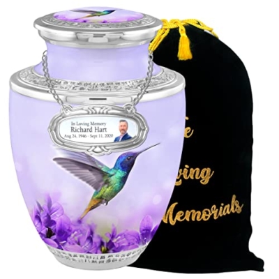 Product: Personalized Medallion Hummingbird Flowers Cremation Urns for Adult Ashes Male Female - 200lbs Burial Urns for Human Ashes - Handcrafted Funeral Decorative Urns for Ashes Adult Male with Velvet Bag