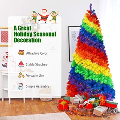 Product: Goplus 7ft Artificial Colorful Rainbow Christmas Tree, Full Fir Hinged Xmas Tree with 1213 Branch Tips, Solid Metal Stand, Perfect for Indoor Outdoor Holiday Seasonal Decoration