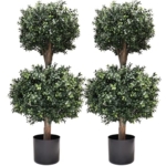 Product: BLONYUVC 3Ft-35'' Artificial Boxwood Double Ball Topiary Trees,2PACK Faux Topiaries Tree Store Garden Indoor&Outdoor for Porch Home Decor