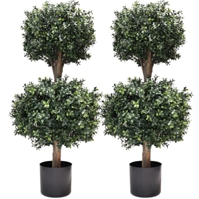 Product: BLONYUVC 3Ft-35'' Artificial Boxwood Double Ball Topiary Trees,2PACK Faux Topiaries Tree Store Garden Indoor&Outdoor for Porch Home Decor