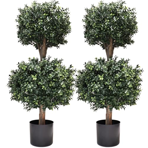 Product: BLONYUVC 3Ft-35'' Artificial Boxwood Double Ball Topiary Trees,2PACK Faux Topiaries Tree Store Garden Indoor&Outdoor for Porch Home Decor