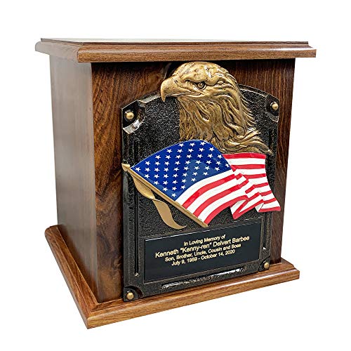Silky Flower Store American Flag Eagle Wooden Cremation Urn, Adult Memorial Urn with Engraving, Patriotic Veteran Ashes Box, 0cm 1 1 Product: American Flag and Eagle Cremation Urn, Wooden Funeral Urns with Engraving