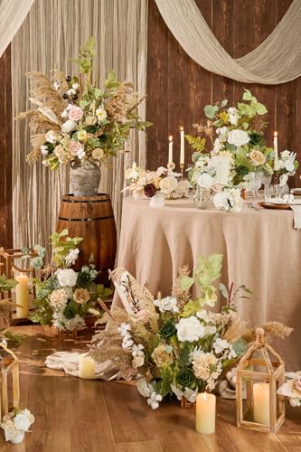 Silky Flower Store Artificial Flower Arrangements, Fall Wedding Decor, 17.5in Tall, Set of 4 1 1 Product: Ling's Moment 17.5" Tall Standing Artificial Flowers Arrangements 4pcs Fall Wedding Aisle Runner Chair Decorations Emerald & Tawny Beige Centerpieces for Ceremony Reception Rose Floral Party Outdoor