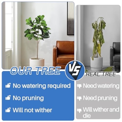 Silky Flower Store Artificial Fiddle Leaf Fig Tree, Fake Ficus Lyrata Indoor Outdoor Decor, 5FT 8 8 Product: ECOOPTS 5FT Artificial Fiddle Leaf Fig Tree Fake Ficus Lyrata Plants with Plastic Nursery Pot Artificial Trees for Garden Indoor Outdoor Decor (1 Pack)