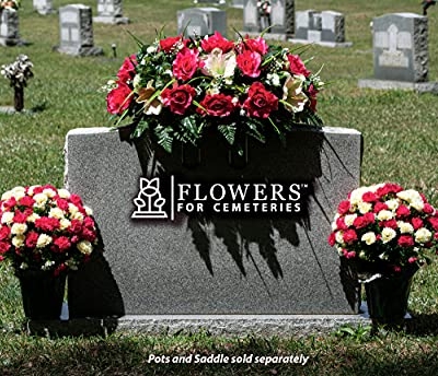 Product: Sympathy Silks Artificial Cemetery Flowers – Realistic- Outdoor Grave Decorations - Non-Bleed Colors, and Easy Fit - Cream Pink Amaryllis & Fuchsia Rose Saddle for Headstone