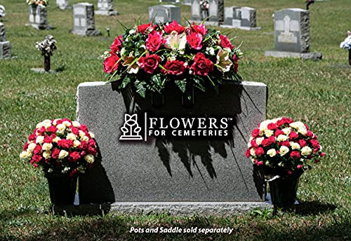 Product: Sympathy Silks Artificial Cemetery Flowers – Realistic- Outdoor Grave Decorations - Non-Bleed Colors, and Easy Fit - Cream Pink Amaryllis & Fuchsia Rose Saddle for Headstone