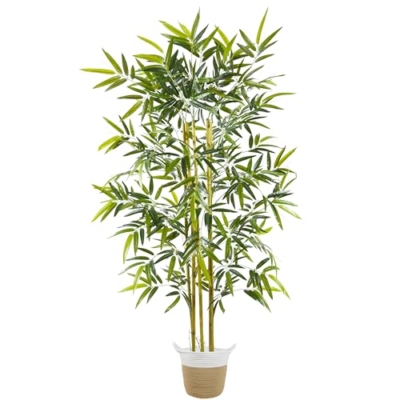 Product: Warmplants Artificial Bamboo Tree, 6ft Tall Natural Bamboo Trunk Fake Greenery Plant with Basket, Indoor Outdoor Large Silk Leaves Faux Tree for Home Office Décor