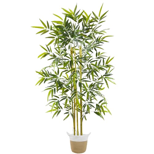 Product: Warmplants Artificial Bamboo Tree, 6ft Tall Natural Bamboo Trunk Fake Greenery Plant with Basket, Indoor Outdoor Large Silk Leaves Faux Tree for Home Office Décor