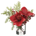 Product: SilksAreForever 8.5" Artificial Amaryllis Flower Arrangement w/Glass Vase -Red/Green (Pack of 6)