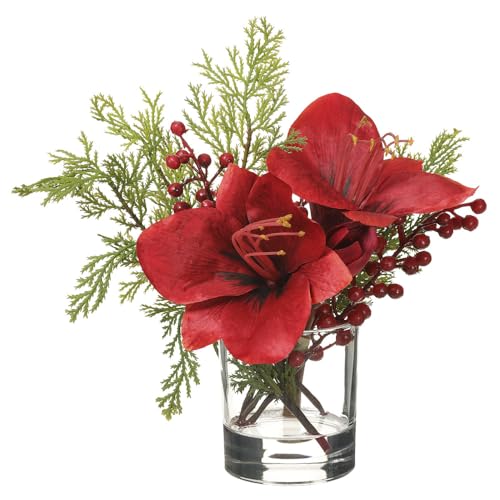 Product: SilksAreForever 8.5" Artificial Amaryllis Flower Arrangement w/Glass Vase -Red/Green (Pack of 6)