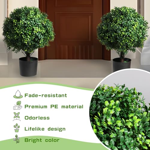 Product: Artificial Boxwood Topiary Ball Tree Outdoor Porch Trees Set of 2 22'' T * 15'' D, Faux Boxwood Plants Outdoor Home Garden Christmas Decorations for Home Porch (White)