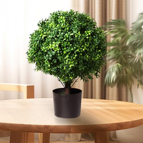 Product: Artificial Boxwood Topiary Ball Tree Outdoor Porch Trees Set of 2 22'' T * 15'' D, Faux Boxwood Plants Outdoor Home Garden Christmas Decorations for Home Porch (White)