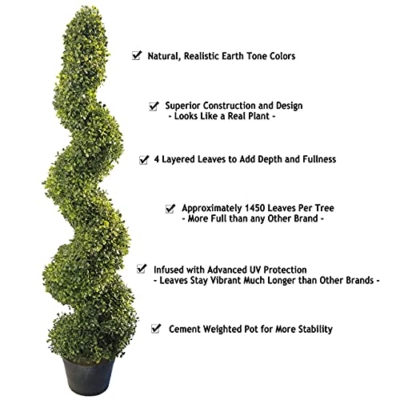Product: 4'Artificial Topiary Spiral Boxwood Trees (Set of 2) by Northwood Calliger|Highly Realistic Potted Decorative Buxus Shrubs|Fake Plastic Plants for Home / Garden|Indoor & Outdoor Use|UV Protected