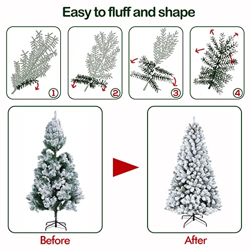 Silky Flower Store Artificial Christmas Tree Snow Flocked Pine Cones 764 Tips Hinged Branches Metal Stand 6.5 ft 5 5 Product: Hykolity 6.5 ft Snow Flocked Artificial Christmas Tree with Pine Cones, 764 Tips, Metal Stand and Hinged Branches