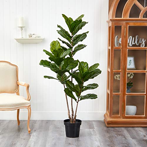 Product: Nearly Natural 65IN Tall Artificial Fiddle Leaf Fig Tree Indoor/Outdoor Home Décor, Fake Tree with Black Nursery Planter, Faux Fiddle Leaf Fig Tree for Patio or Porch, UV Resistant