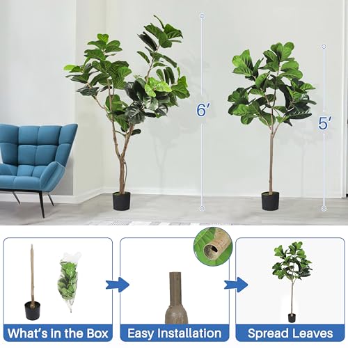Silky Flower Store Artificial Fiddle Leaf Fig Tree, Fake Ficus Lyrata Indoor Outdoor Decor, 5FT 1 1 Product: ECOOPTS 5FT Artificial Fiddle Leaf Fig Tree Fake Ficus Lyrata Plants with Plastic Nursery Pot Artificial Trees for Garden Indoor Outdoor Decor (1 Pack)