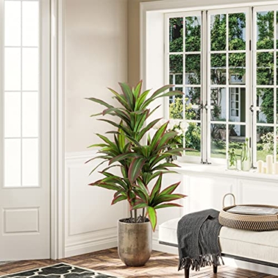 Product: VIAGDO Dracaena Silk Plant Artificial 4ft Faux House Plants with Red Leaf Margin Fake Yucca Palm Trees in Pot Realistic Dragon Tree for Living Room Home Office Decor Indoor Outdoor