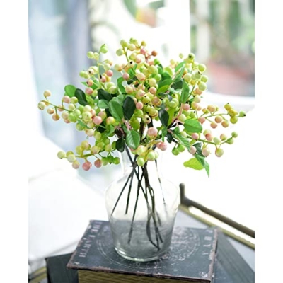 Silky Flower Store Artificial Holly Berries Christmas Wreath Decorations, Pink and White Berry Stems, 10 Stems, 25cm 9 9 Product: FiveSeasonStuff Real Touch Artificial Holly Berries Flower Arrangements, Christmas Wreath Decorations 10 Stems (Pink and White)