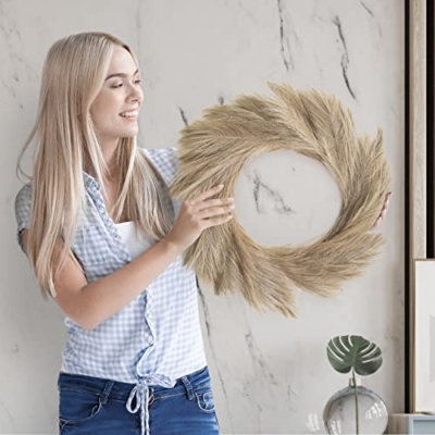 Silky Flower Store Artificial Pampas Wreath, Taupe Gray Boho Decor, Rattan Base, 34cm 17 17 Product: Pampas Wreath (Taupe Gray, 34")
