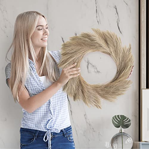 Silky Flower Store Artificial Pampas Wreath, Taupe Gray Boho Decor, Rattan Base, 34cm 8 8 Product: Pampas Wreath (Taupe Gray, 34")