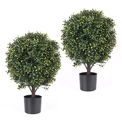 Product: 21 Inch Artificial Topiary Boxwood Ball Trees – Decorative Fake Greenery in Planter Pots for Front Porch, Indoor Walkway, Entryway Decorating, Set of 2