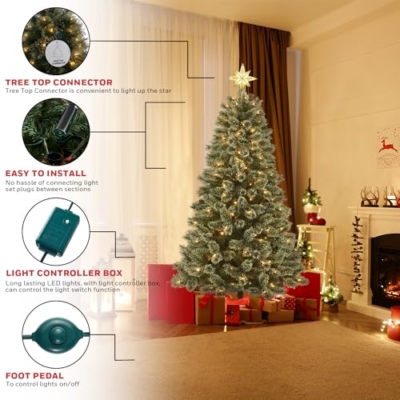 Product: Honeywell 6.5 ft Pre-Lit Christmas Tree, Frances Cashmere Artificial Christmas Tree with 250 Color Changing LED Lights, Xmas Tree with 811 PVC/Cashmere Tips, Tree Top Connector, UL Certified