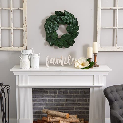 Silky Flower Store Artificial Magnolia Leaf Wreath, Faux Greenery Wall Decor, Layered Botanical Accent, 24in. 9 9 Product: Nearly Natural 24in. Artificial Magnolia Leaf Wreath
