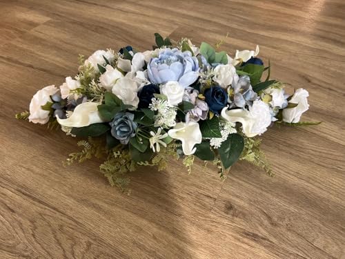Silky Flower Store Artificial White Funeral Flowers Blue Coffin Topper Memorial Flowers, Grave Outdoor Lawn Yard Memorial Decor, 60cm 1 1 Product: shibaoli DIY Artificial Flower, Artificial White Funeral Flowers, Blue Coffin Topper Memorial Flowers for Grave Outdoor Lawn Yard Funeral Decorations Table Setting