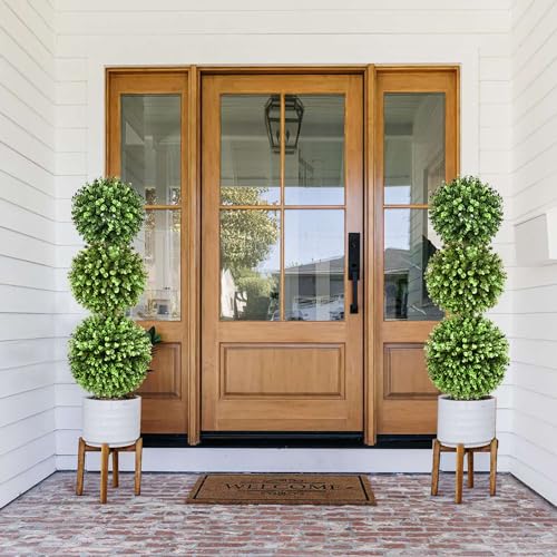 Product: Fomlily 2 Pack Artificial Boxwood Topiary Trees, 3ft Topiary Ball Trees with Planter for Front Door Porch Decor, Indoor/Outdoor Use