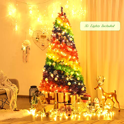 Product: Goplus 7ft Artificial Colorful Rainbow Christmas Tree, Full Fir Hinged Xmas Tree with 1213 Branch Tips, Solid Metal Stand, Perfect for Indoor Outdoor Holiday Seasonal Decoration