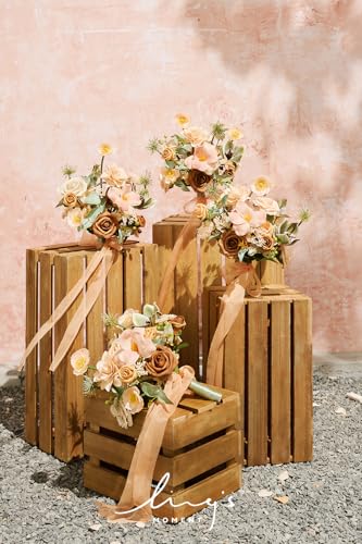 Product: Ling's Moment Artificial Flowers Apricot and Peach Bridesmaid Bouquet Set of 4, Peach Wedding Flowers Bouquets for Bridesmaids, 7 Inch Bridal Bouquets for Bridesmaids, Wedding, etc