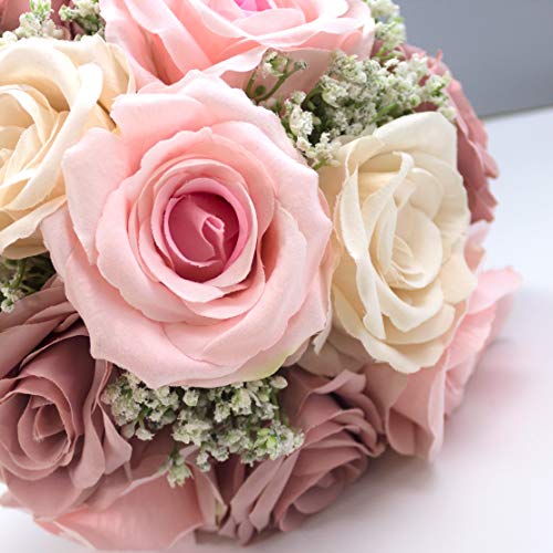 Silky Flower Store Bridal Bouquet Dusty Pink Champagne Roses Real Touch Babybreath, Wedding Flower Bouquet, 9inches 5 5 Product: Abbie Home Bridal Bouquet - 9 inches Dusty Pink Champagne Roses Real Touch Babybreath Wedding Flower (Bouquet)