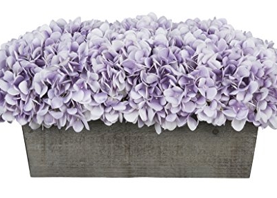 Product: House of Silk Flowers Artificial Hydrangeas in Grey-Washed Wood Ledge (Lavender)