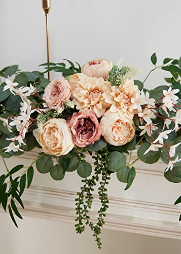 Silky Flower Store Artificial Eucalyptus Willow Leaf Garland with Flowers, Peony Rose Vine Wall Hanging, 8ft 6 6 Product: MISSPIN 8FT Eucalyptus and Willow Leaf Garland with Artificial Flowers Fake Flower Peony Rose Vine Greenery Decorative Wall Hanging Plant for Spring Wedding Arch Door Arrangement Party Decor