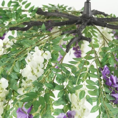 Silky Flower Store Artificial Silk Wisteria Vine Hanging Garland, Cream Purple Faux Floral Chandelier, 55cm 17 17 Product: Efavormart Cream Purple Artificial Silk Wisteria Vine Round Hanging Canopy, Draping Garland Flower Chandelier with Interchangeable Branches 55"