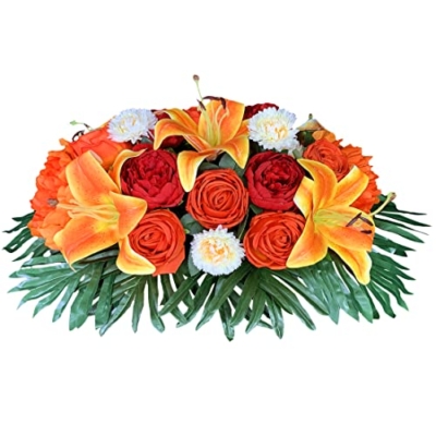 Product: HENOMO Headstone Flower Saddles for Graves, Colors - Non Bleed,Cemetery Flower-Orange Poney and Lily Mix Arrangement,Outdoor Tombstone Memorial Decorations, Easy Fit