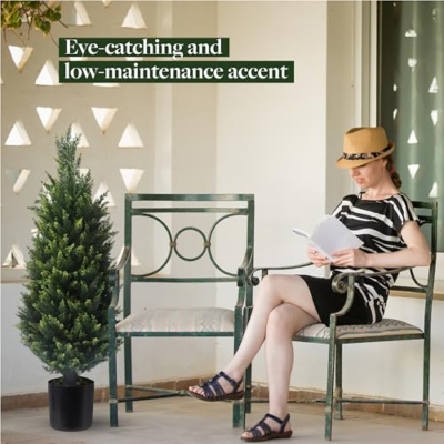 Product: EasyFlora Artificial Topiary Tree - 2 Pack 37Inch Artificial Cedar Topiary Trees, UV Protection Potted Shrubs for Front Door, Durable 5" Wide Heavy Duty Pots for Outdoor & Indoor Decor