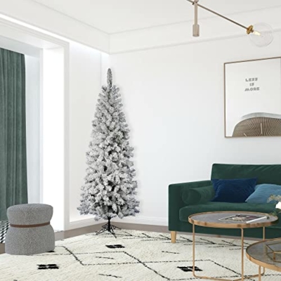 Silky Flower Store Vickerman Flocked Pacific Pencil Artificial Christmas Tree, Unlit, Green White, 7.5ft x 36in 15 15 Product: Vickerman 7.5' Flocked Pacific Pencil Artificial Christmas Tree, Unlit - Lifelike Indoor Seasonal Home Decor - Maintenance Free Flocked Faux Christmas Tree