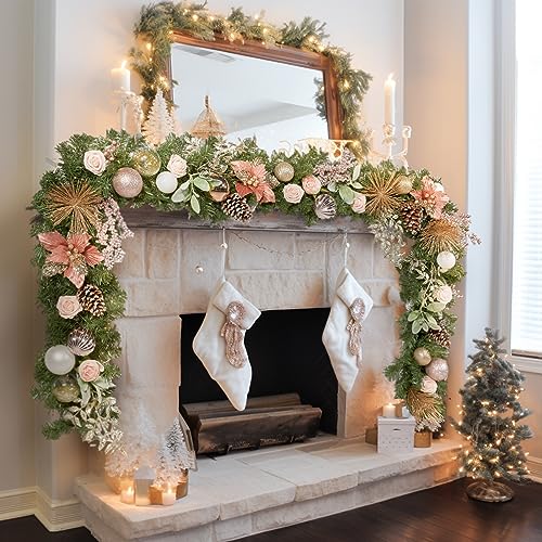 Product: WBHome Pre-lit 9 Feet/108 Inch Christmas Garland, Rose Gold Lighted Garland with 50 LED Lights for Indoor Outdoor Xmas Decor Holiday Decorations, Battery Operated (Batteries NOT Included)