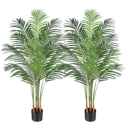 Product: Keeplush 5ft Artificial Palm Tree Indoor Plant Tall Fake Tropical Paradise Palm Tree in Pot with Real Bark Design Faux Areca Palm Tree for Home Office Living Room Bedroom Farmhouse Modern Decor 2pcs