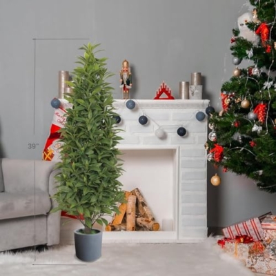 Product: Gonuien Artificial Topiary Tree 3.2FT(39") Outdoor Evergreens in Outdoor Artificial Shrub Potted Plant Plant for Indoor Porch of Home and Office 2 Pieces a Set Topiary Trees Faux Boxwood