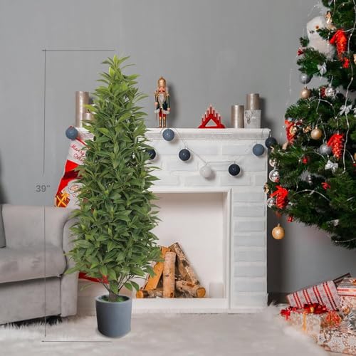 Product: Gonuien Artificial Topiary Tree 3.2FT(39") Outdoor Evergreens in Outdoor Artificial Shrub Potted Plant Plant for Indoor Porch of Home and Office 2 Pieces a Set Topiary Trees Faux Boxwood