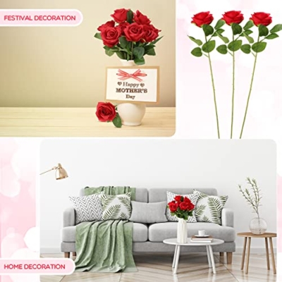 Silky Flower Store Artificial Roses, Long Stem Silk Flowers, Red, 100 Pieces, Faux Crimson Rose Bouquet, 20in 12 12 Product: Jexine 100 Pieces Artificial Roses Flowers Bulk, Long Stem Realistic Fake Silk Roses Bouquet for Table Centerpiece Vases Wedding Party Home Kitchen Decor (Red)