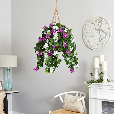 Silky Flower Store Mixed Bougainvillea Artificial Hanging Basket Plant, Deep Green Leaves, Indoor Outdoor Faux Floral Décor, 30in. 10 10 Product: Nearly Natural 30in. Mixed Bougainvillea Artificial Plant Hanging Basket