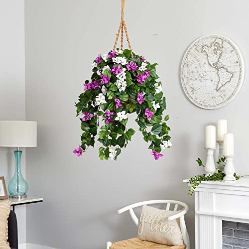 Silky Flower Store Mixed Bougainvillea Artificial Hanging Basket Plant, Deep Green Leaves, Indoor Outdoor Faux Floral Décor, 30in. 4 4 Product: Nearly Natural 30in. Mixed Bougainvillea Artificial Plant Hanging Basket