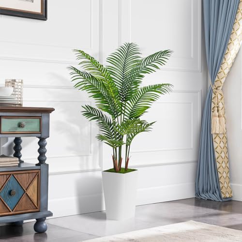 Silky Flower Store Artificial Palm Tree with White Tall Planter, Faux Areca Floor Plant, 5FT 1 1 Product: ASTIDY Artificial Palm Tree 5FT - Fake Tree with White Tall Planter - Faux Tropical Areca Floor Plant in Pot - Artificial Silk Plant for Home Office Living Room Decor Indoor