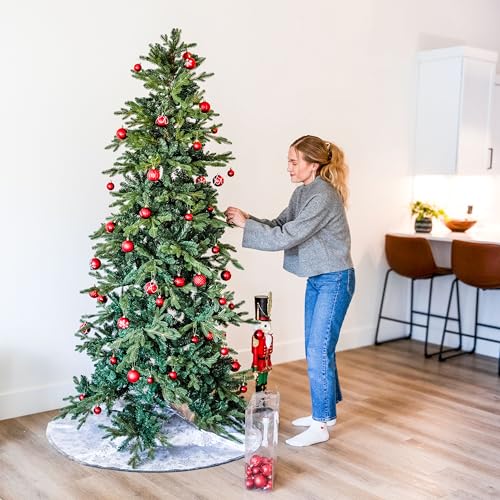 Silky Flower Store Artificial Christmas Tree, Slim Unlit Indoor Christmas Tree with Stand, 7 ft 46 in Diameter 6 6 Product: Sunnydaze Stately and Slim Artificial Christmas Tree - Unlit - Indoor Use Only - Includes Stand - Traditional Design - 7 ft