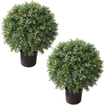 Product: 2'T 19''D Topiaries Trees Artificial Outdoors 2 Pack Fake Boxwood Bushes Outside Potted Tree